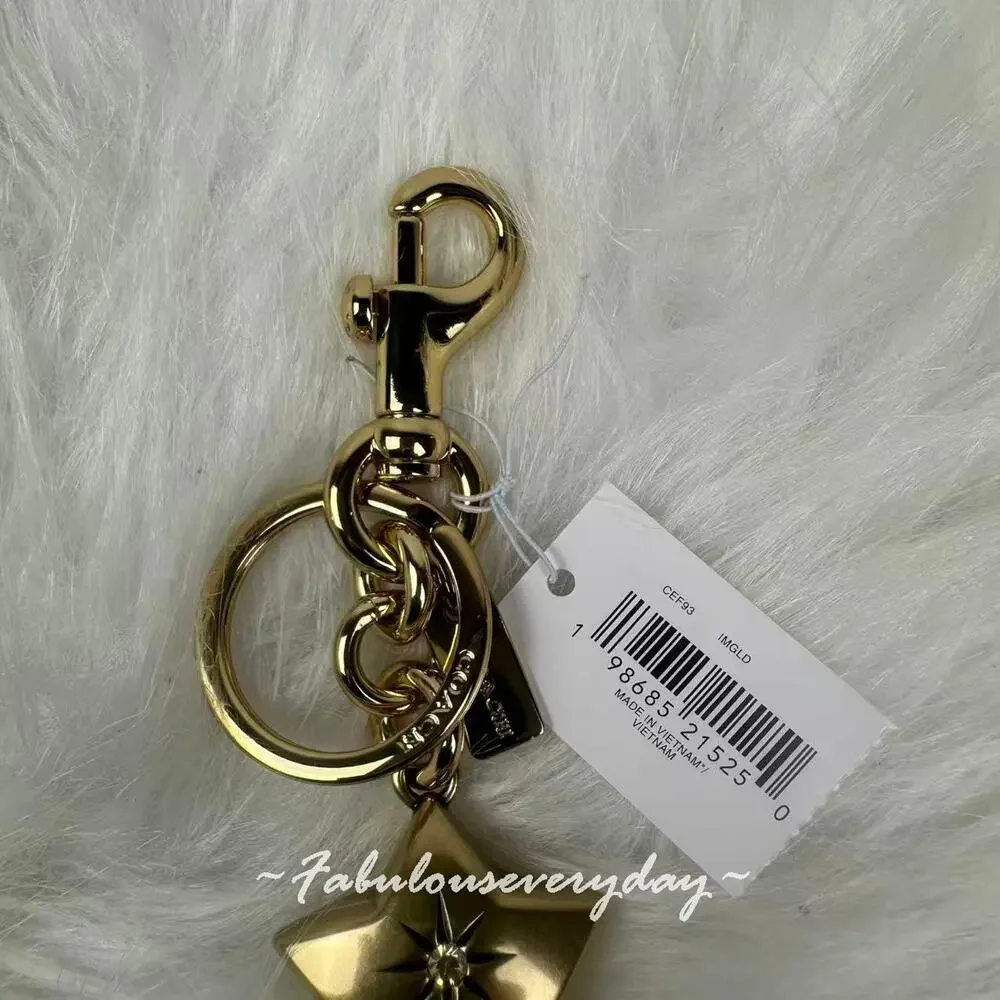 COACH Mini Star Bag Charm Key Ring FOB Gold Detachable CEF93 NWT